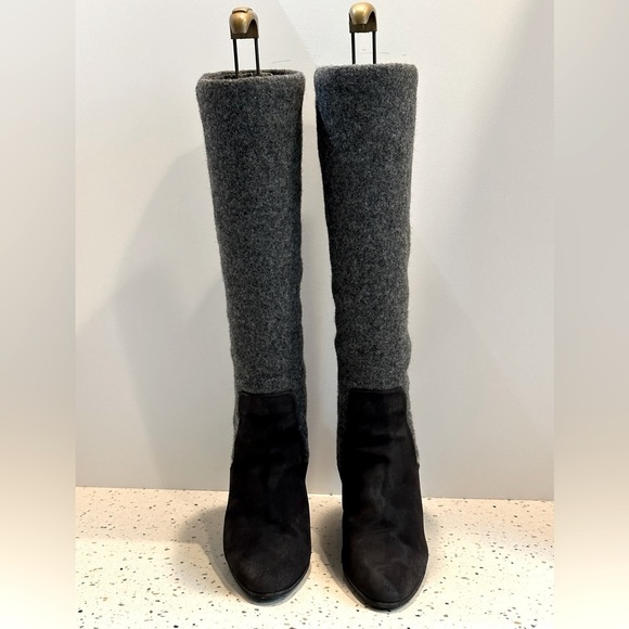 Designer Christian Dior CD Gray Suede &‎ Wool Tall Knee High Wedge Boots - Picture 6 of 16